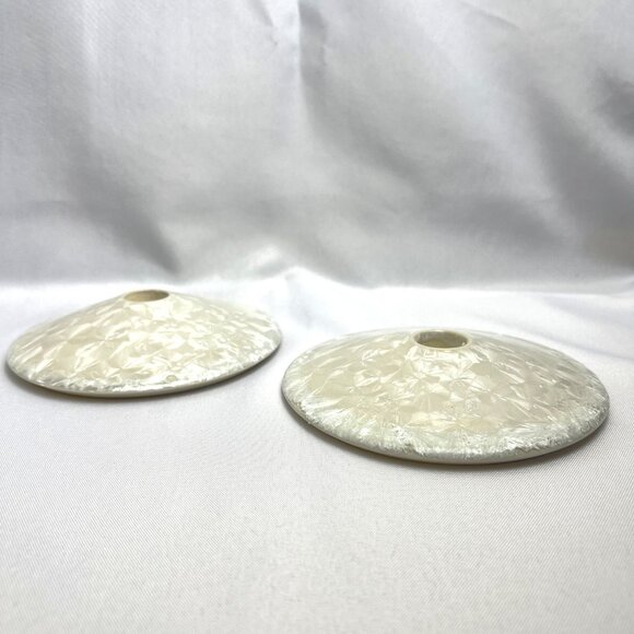 Pearlescent Ceramic Candlestick Holders Textured Modern Sculptural Accent Pair - Picture 6 of 8